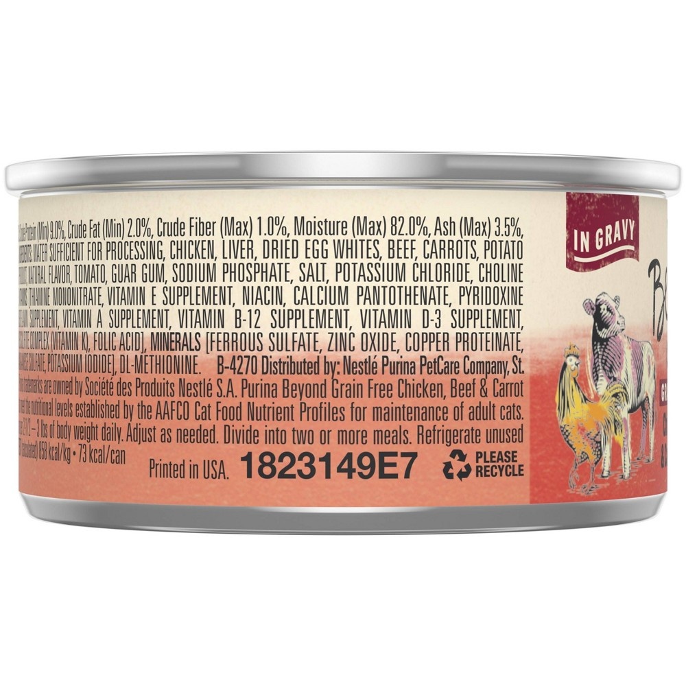 slide 2 of 4, Purina Beyond Grain Free In Gravy Premium Wet Cat Food Chicken, Beef & Carrot Recipe, 3 oz