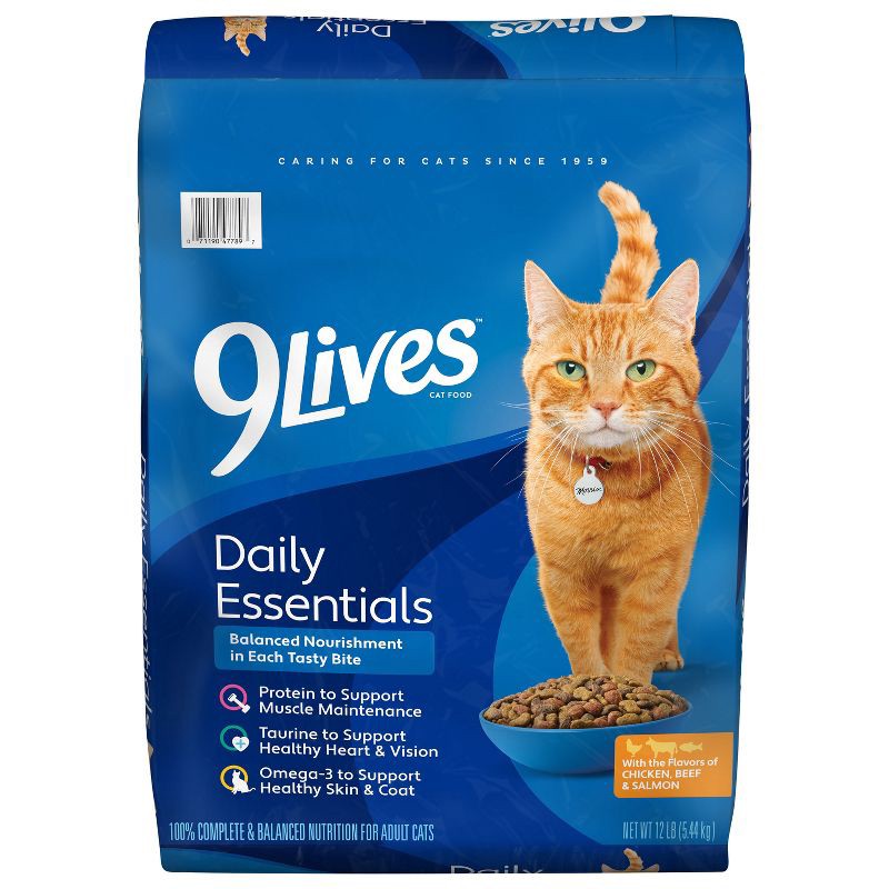 slide 1 of 7, 9Lives Daily Essentials Chicken, Beef & Salmon Flavor Dry Cat Food - 12lbs, 12 lb
