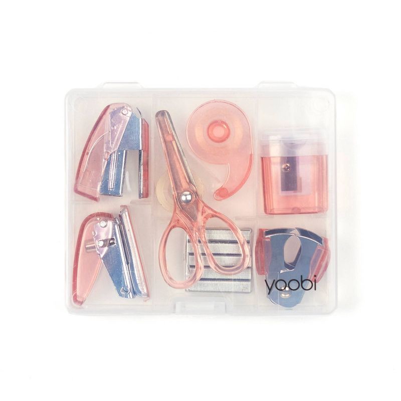 slide 4 of 8, Mini Office Supply Kit - Pink - Yoobi™: Stapler, Staple Remover, Hole Punch, Scissors, Tape Dispenser, 8-Piece Set, 1 ct