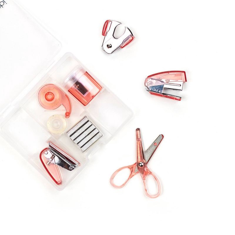 slide 6 of 8, Mini Office Supply Kit - Pink - Yoobi™: Stapler, Staple Remover, Hole Punch, Scissors, Tape Dispenser, 8-Piece Set, 1 ct