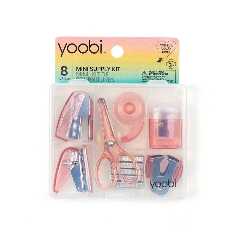 slide 1 of 8, Mini Office Supply Kit - Pink - Yoobi™: Stapler, Staple Remover, Hole Punch, Scissors, Tape Dispenser, 8-Piece Set, 1 ct