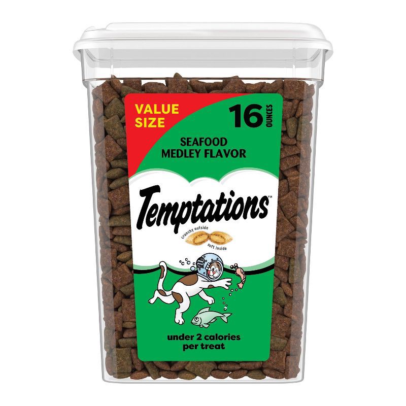 slide 1 of 11, Temptations Classic Seafood Medley Flavor Crunchy Cat Treats - 16oz, 16 oz