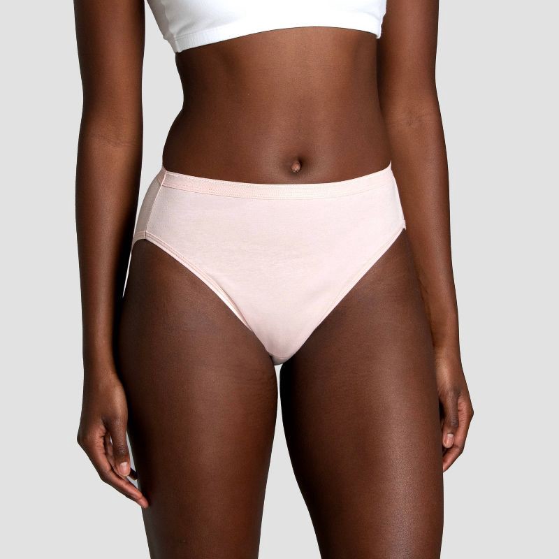 slide 3 of 6, Fruit of the Loom Women's 6pk Hi-Cut Underwear - Colors May Vary 9: Cotton, Tagless, Breathable, Moisture Wicking, Knit Fabric, 6 ct