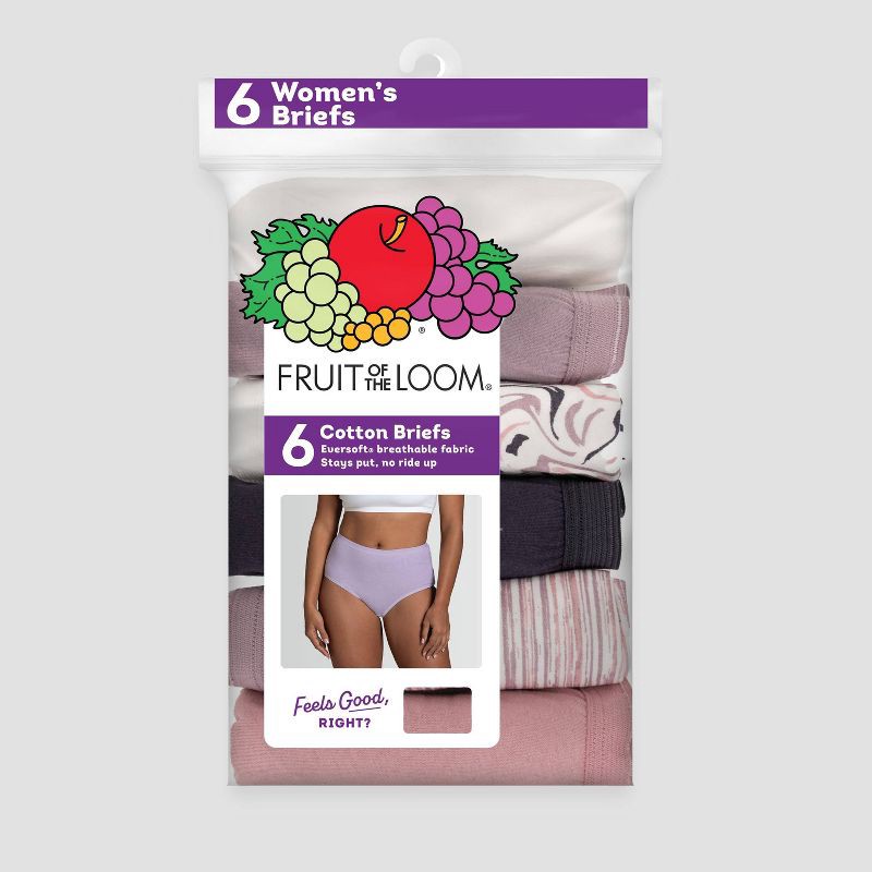 slide 6 of 6, Fruit of the Loom Women's 6pk Classic Briefs - Colors May Vary 8: Tagless, High Rise, Solid & Stripes, 6 ct