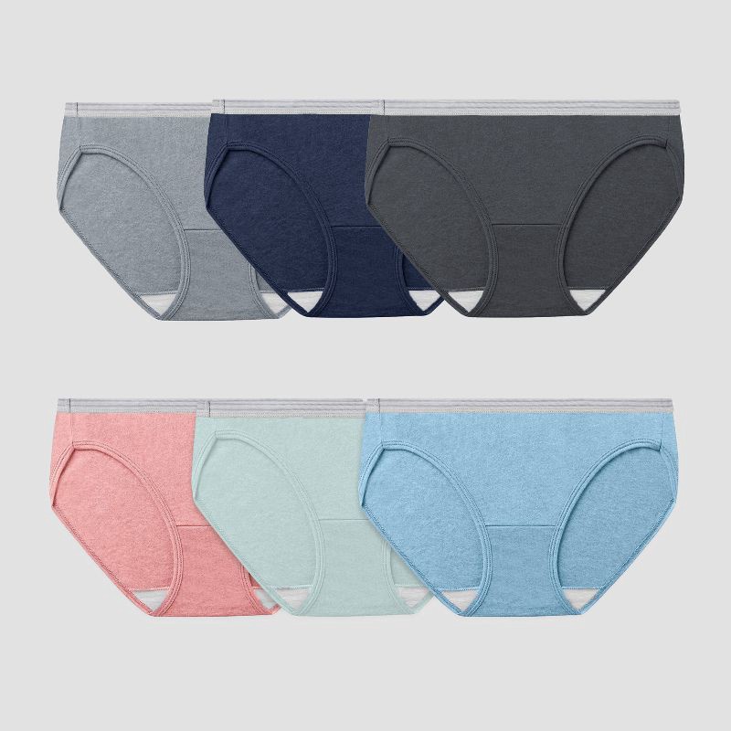 slide 1 of 5, Fruit of the Loom Women's 6pk Bikini Underwear - Colors May Vary 6: Cotton Blend, Tagless, Moisture Wicking, Mid Rise, 6 ct