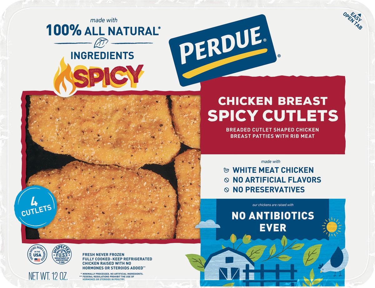 slide 5 of 6, PERDUE No Antibiotics Ever Spicy Breaded Chicken Cutlets, 12 oz., 4 ct