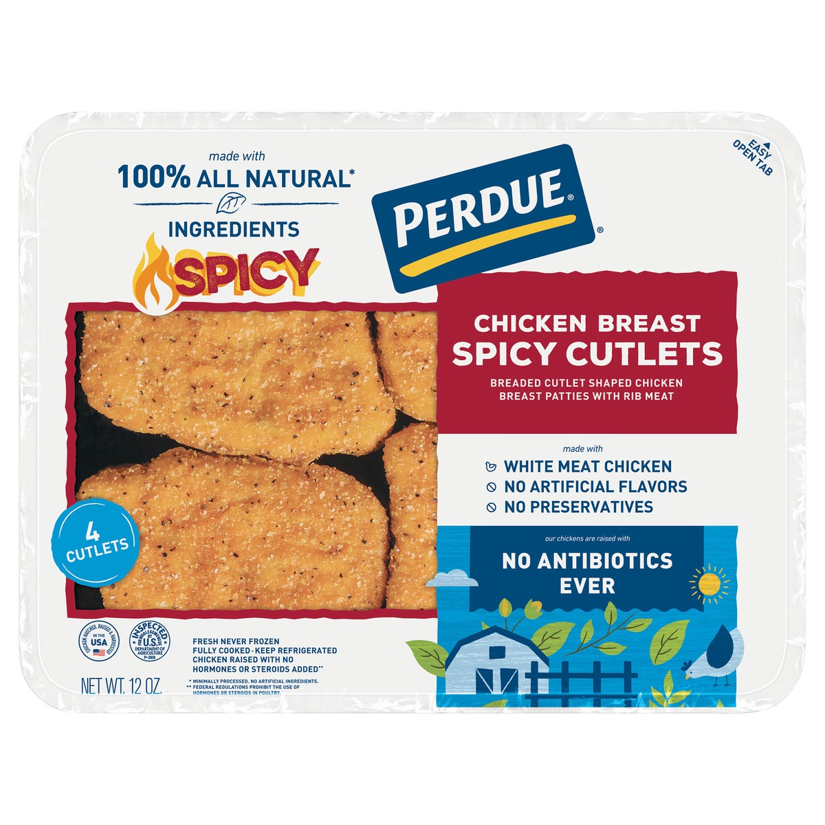 slide 1 of 6, PERDUE No Antibiotics Ever Spicy Breaded Chicken Cutlets, 12 oz., 4 ct