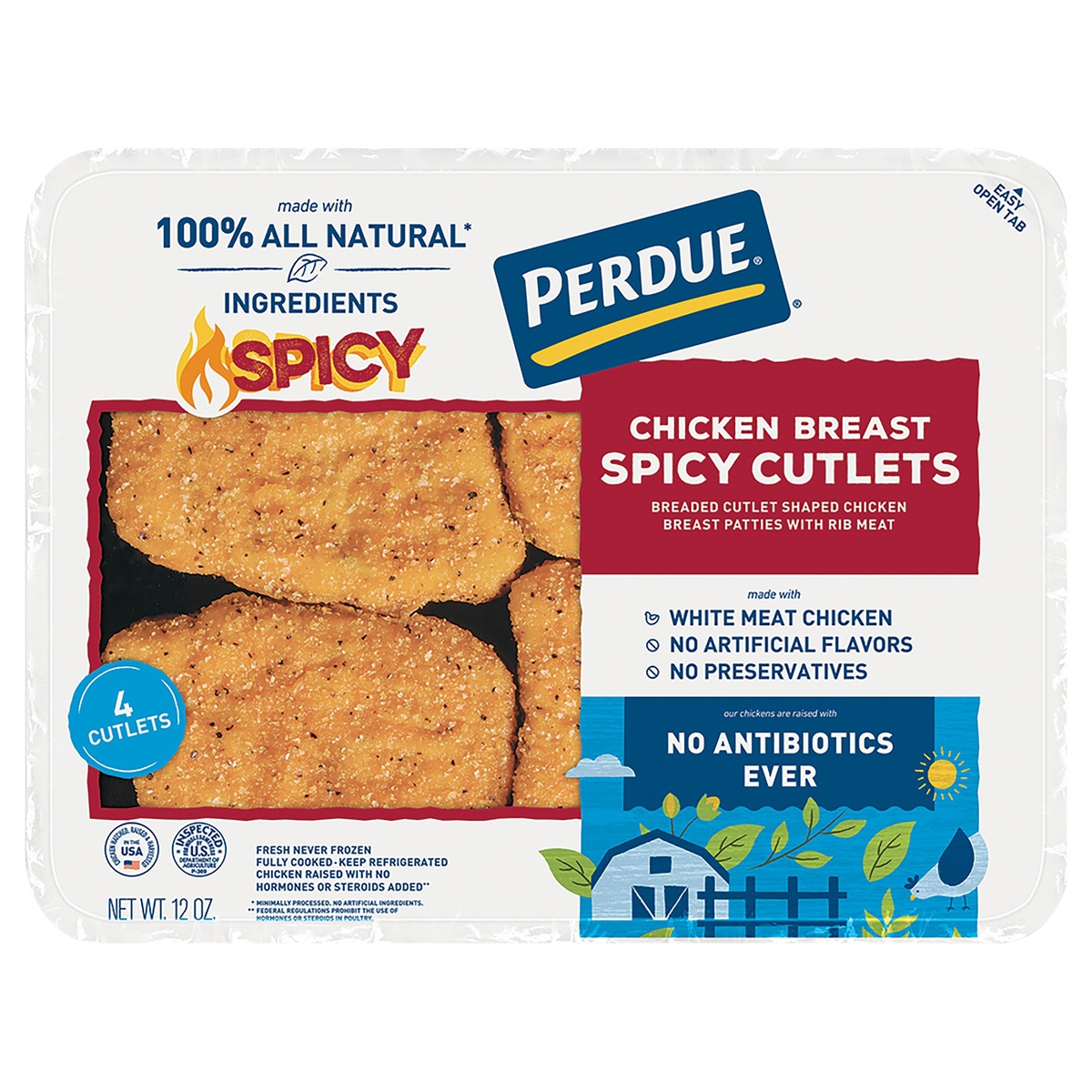 slide 1 of 1, PERDUE Refrigerated Spicy Breaded Chicken Cutlet, 12 oz