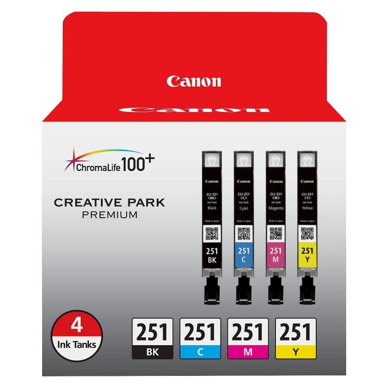 slide 1 of 3, Canon 251 Black, 251 C/M/Y Combo 4pk Ink Cartridges - Black, Cyan, Magenta, Yellow (6513B004), 4 ct