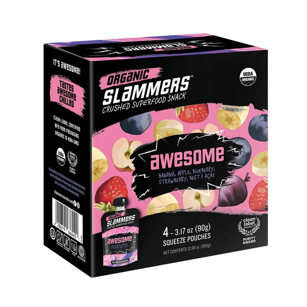 slide 4 of 4, Slammers Organic Superfood Snack Awesome Fruit & Veggie Pouches, 4 ct; 3.17 oz