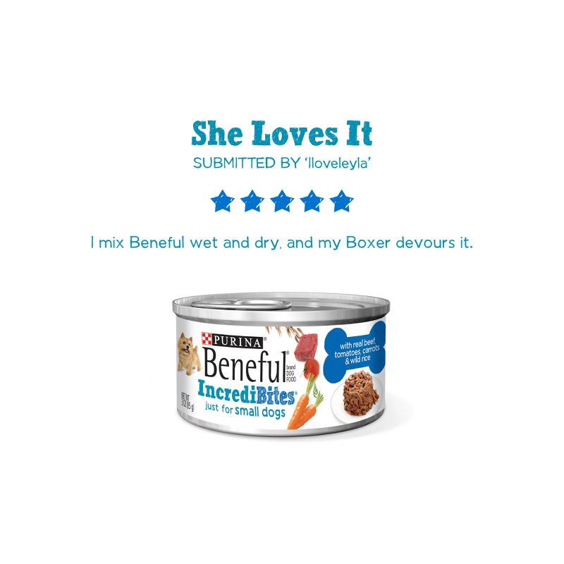 slide 7 of 13, Purina Beneful IncrediBites Small Dogs Wet Dog Food with Real Beef, Tomatoes, Carrots & Wild Rice - 3oz/3ct Pack, 3 ct; 3 oz