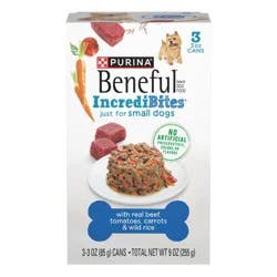 Purina Beneful IncrediBites Small Dogs Wet Dog Food with Real Beef, Tomatoes, Carrots & Wild Rice - 3oz/3ct Pack