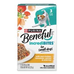 Purina Beneful IncrediBites Small Dogs Wet Dog Food with Real Chicken, Tomatoes, Carrots & Wild Rice - 3oz/3ct Pack