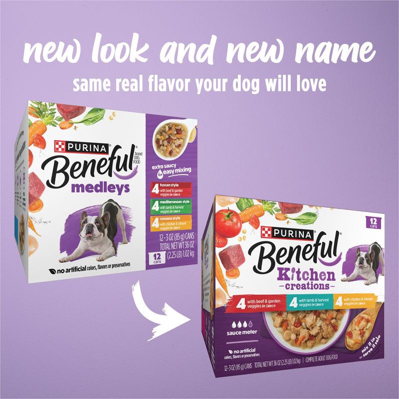 slide 2 of 13, Purina Beneful Medleys Tuscan, Romana & Mediterranean Styles with Chicken, Beef and Lamb Flavor Wet Dog Food - 3oz/12ct Variety Pack, 12 ct; 3 oz