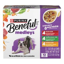 Purina Beneful Medleys Tuscan, Romana & Mediterranean Styles with Chicken, Beef and Lamb Flavor Wet Dog Food - 3oz/12ct Variety Pack