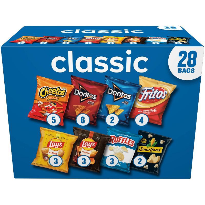 slide 1 of 10, Frito-Lay Variety Pack Classic Mix - 28ct: Original, Cheddar, Barbecue, Nacho, 28 ct