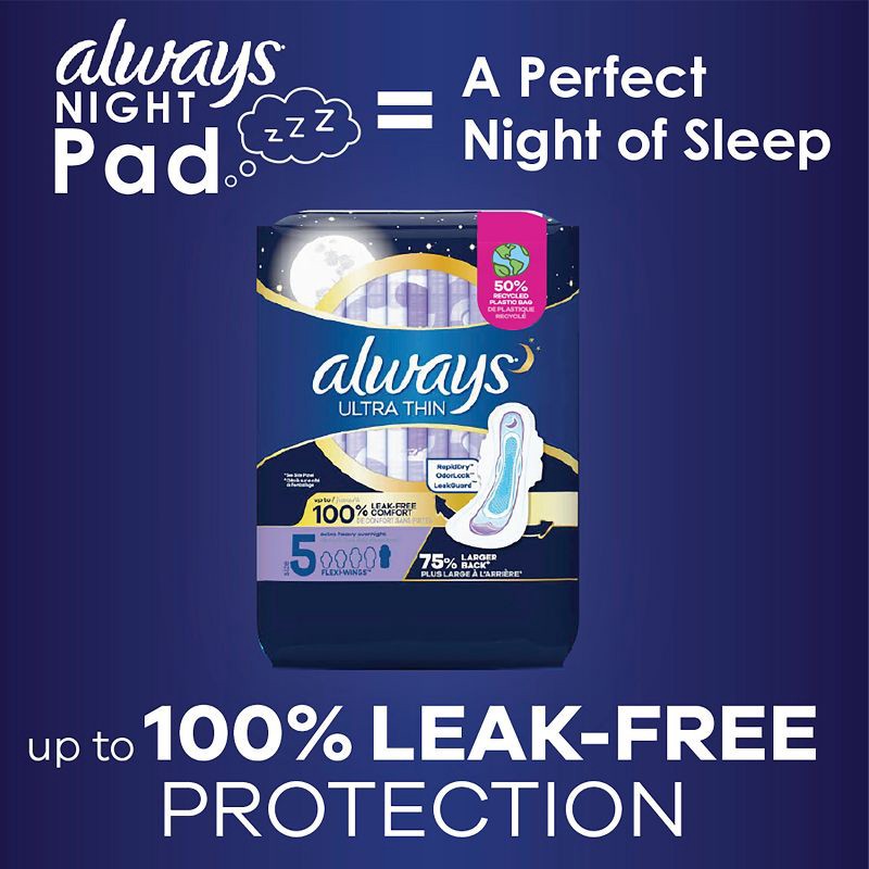 slide 7 of 10, Always Ultra Thin Extra Heavy Overnight Pads - Size 5 - 34ct, 34 ct