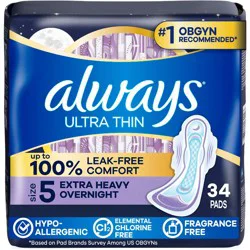 Always Ultra Thin Extra Heavy Overnight Pads - Size 5 - 34ct