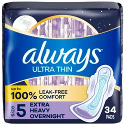 Always Ultra Thin Extra Heavy Overnight Pads - Size 5 - 34ct
