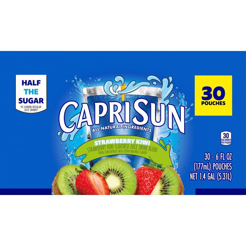 slide 9 of 11, Capri Sun Value Pack Strawberry Kiwi - 30pk/6 fl oz Pouches, 30 ct; 6 fl oz