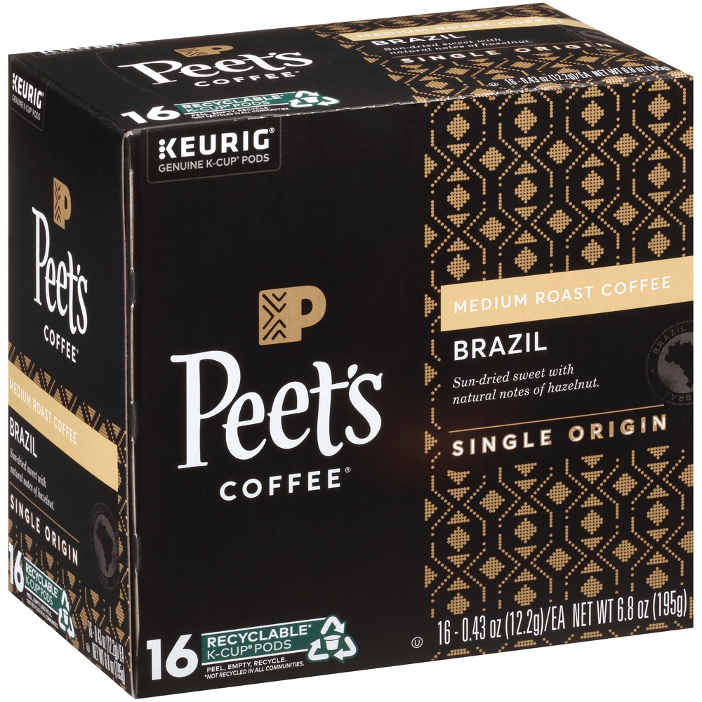 slide 7 of 7, Peet's Coffee Brazil Minas Naturais Medium Roast Ground Coffee - Keurig K-Cup Pods, 16 ct