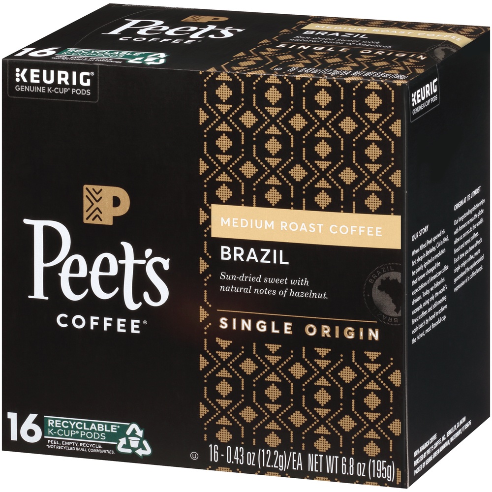 slide 2 of 7, Peet's Coffee Brazil Minas Naturais Medium Roast Ground Coffee - Keurig K-Cup Pods, 16 ct