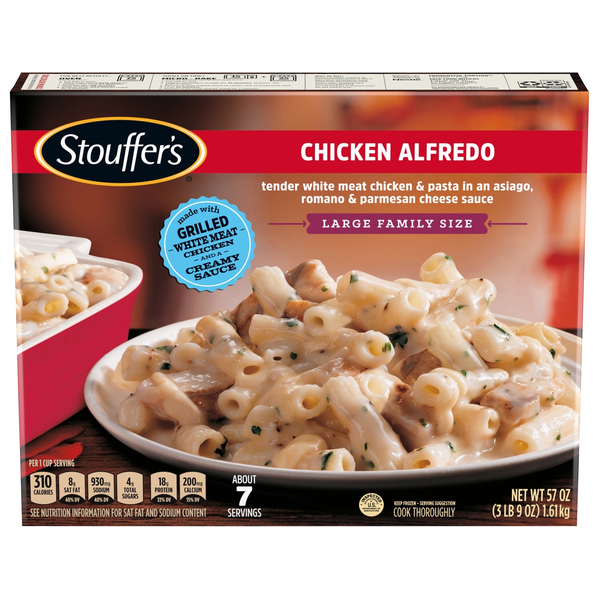 slide 13 of 16, Stouffer's Large Family Size Chicken Alfredo Frozen Meal, 57 oz