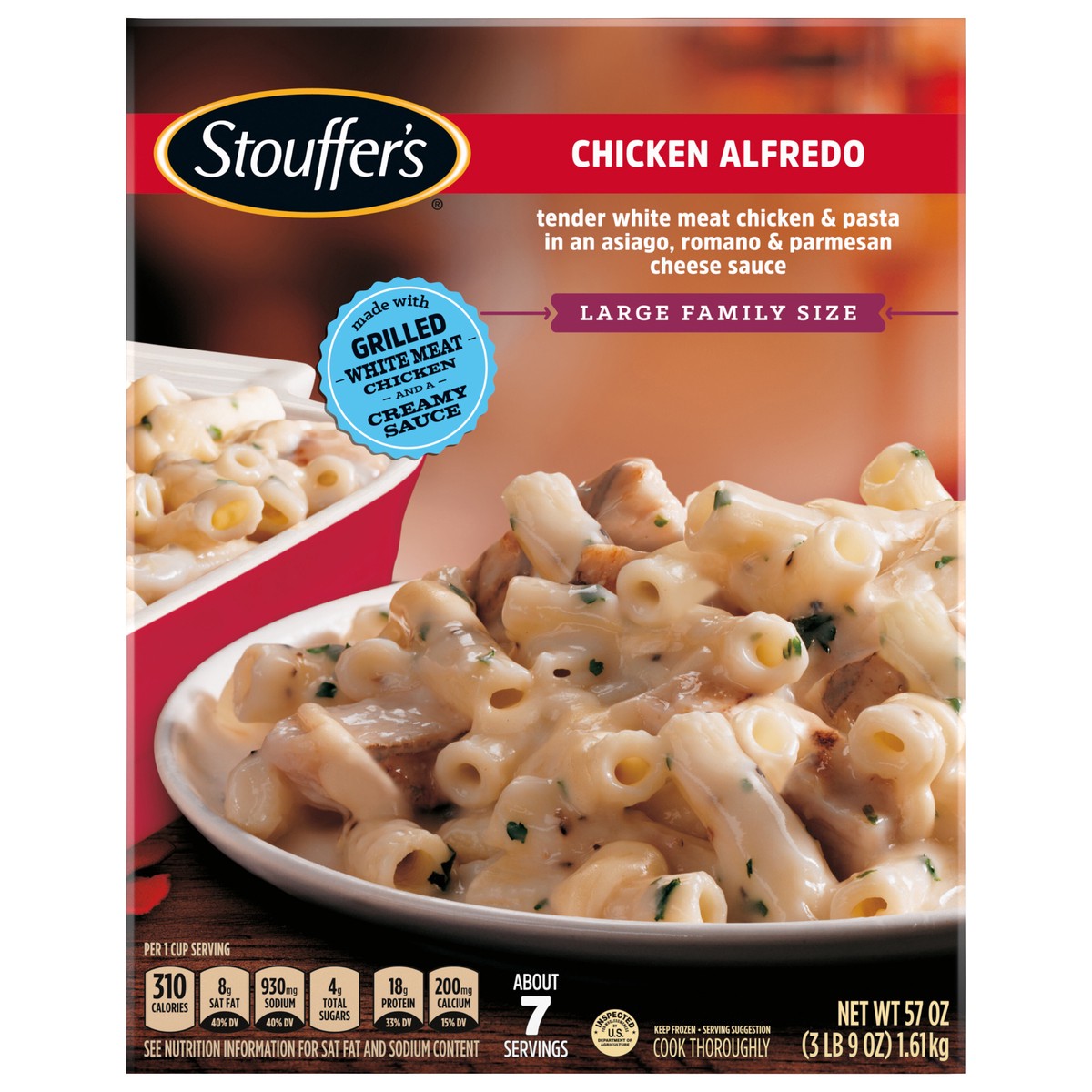 slide 4 of 16, Stouffer's Large Family Size Chicken Alfredo Frozen Meal, 57 oz