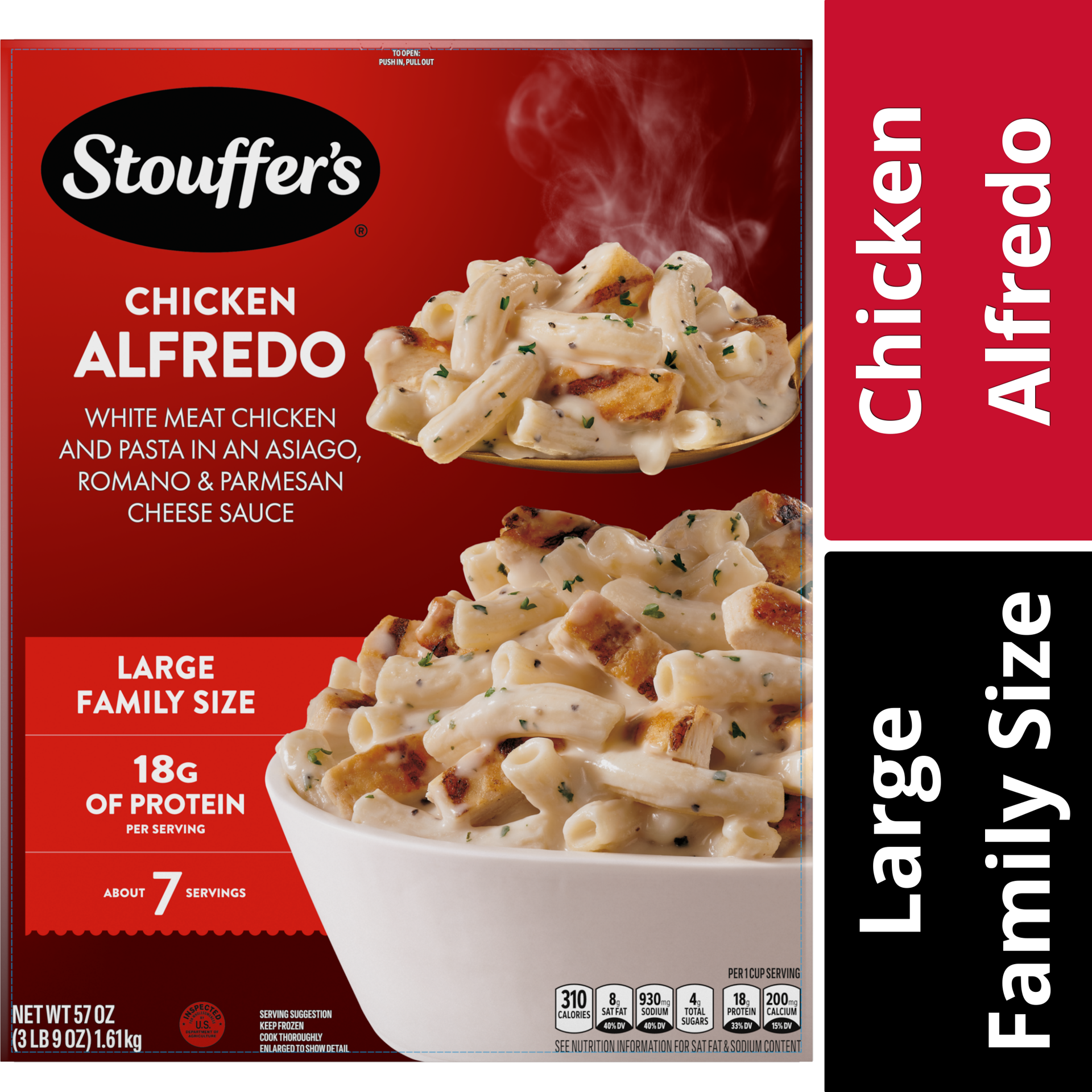 slide 1 of 16, Stouffer's Large Family Size Chicken Alfredo Frozen Meal, 57 oz