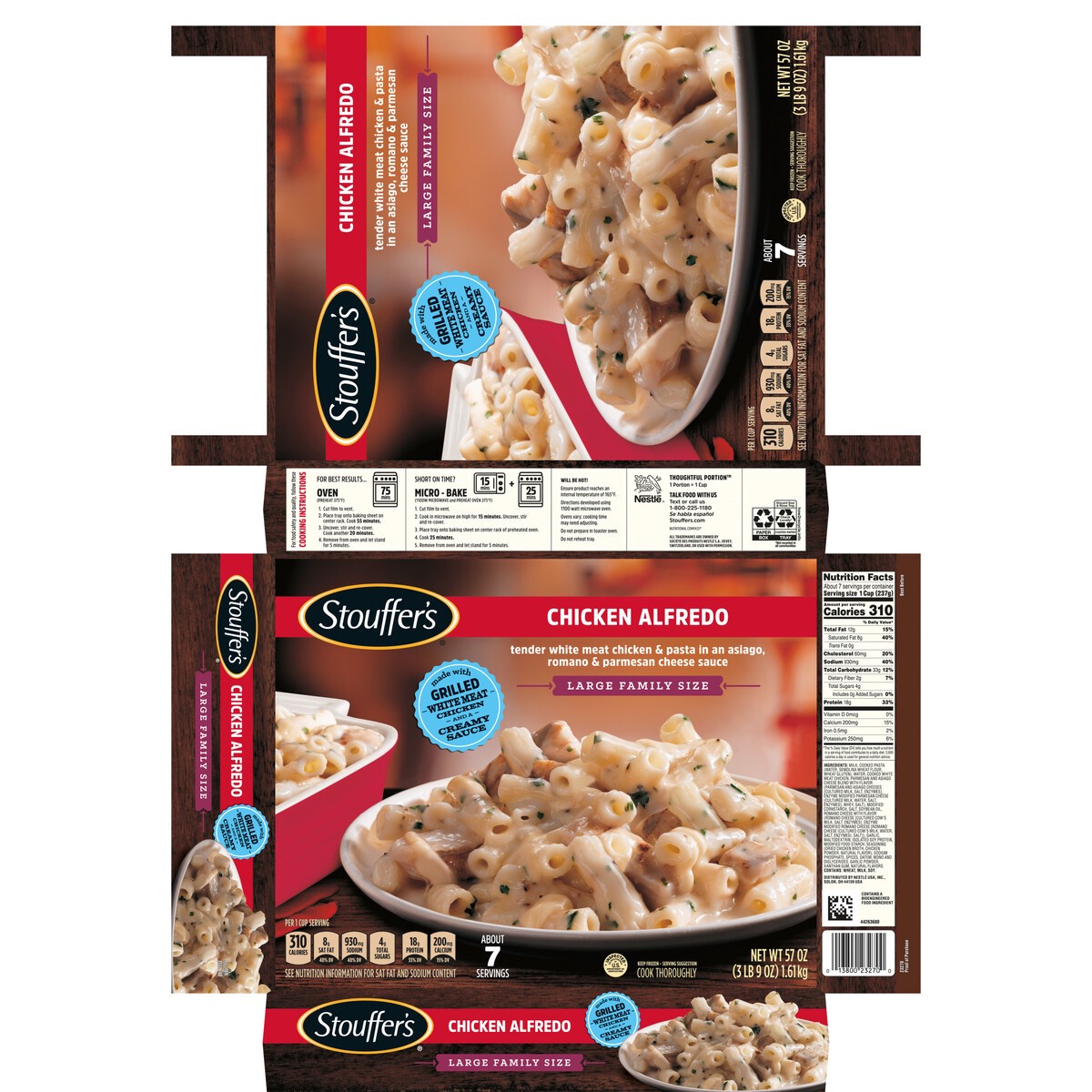 slide 11 of 16, Stouffer's Large Family Size Chicken Alfredo Frozen Meal, 57 oz