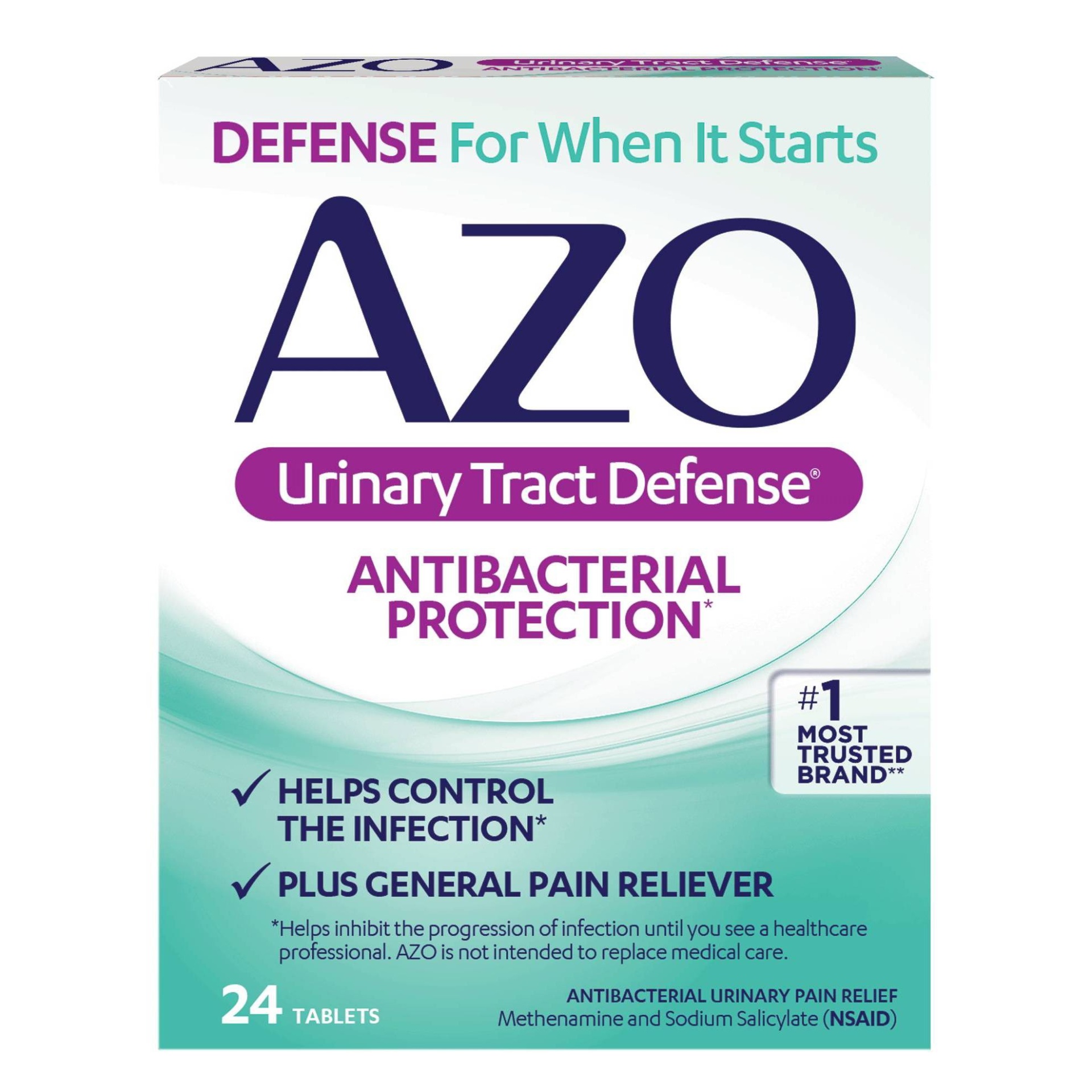 slide 1 of 4, AZO Urinary Tract Defense, Antibacterial Protection + UTI Pain Relief - 24ct, 24 ct