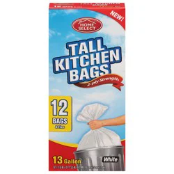 Home Select 13 Gallon White 2-Ply Strength Tall Kitchen Bags - 12 ea
