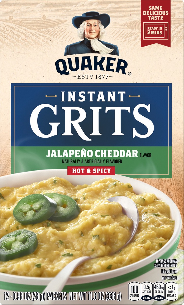 slide 1 of 6, Quaker Hot & Spicy Jalapeno Cheddar Instant Grits 12 ea, 12 ct; 0.98 oz