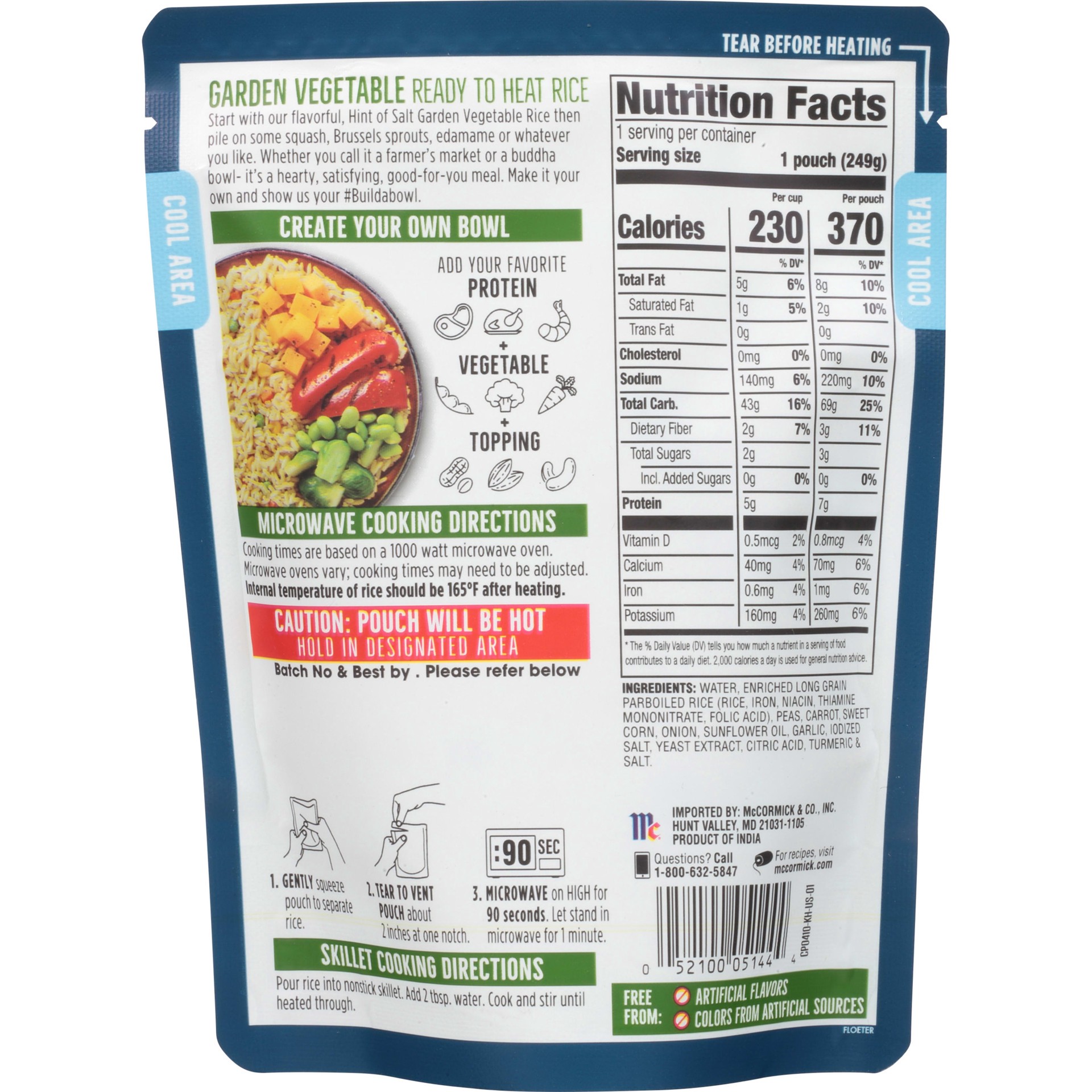 McCormick Ready to Heat Rice Garden Vegetable Hint of Salt 8.8 oz | Shipt