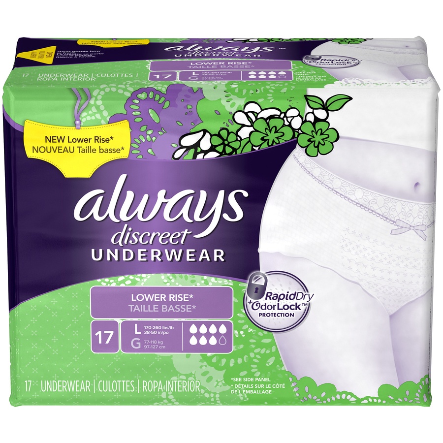 slide 2 of 4, Always Discreet Low Rise Large Incontinence Underwear, 17 ct