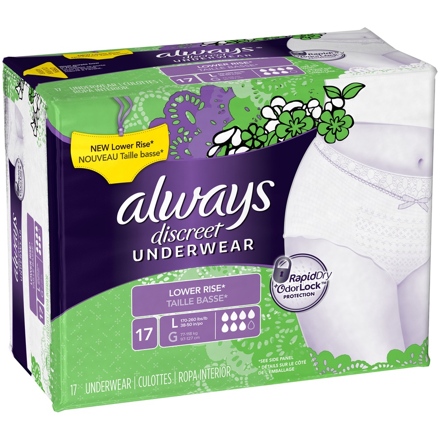 slide 3 of 4, Always Discreet Low Rise Large Incontinence Underwear, 17 ct