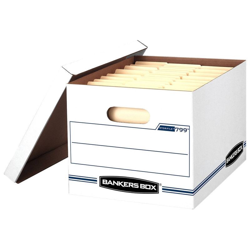 slide 1 of 3, Bankers Box Storage File Letter/Legal 12"x10"x15" 8pk White - Fellowes: Cardboard File Boxes with Lids, Paperboard Core, 8 ct