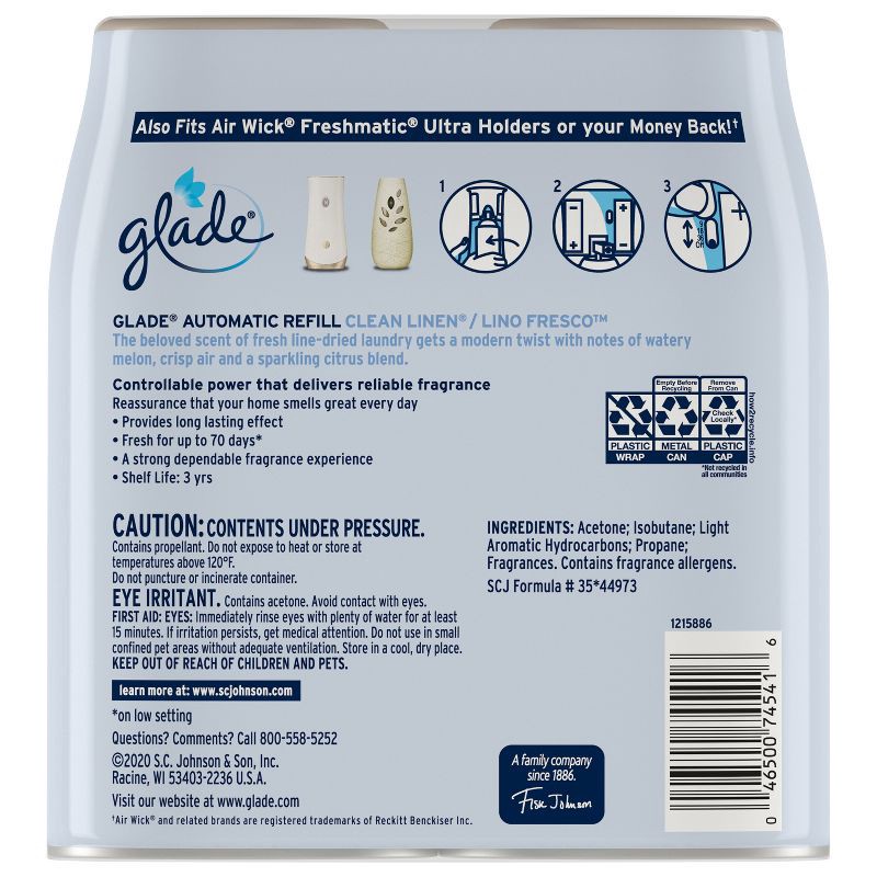 slide 3 of 14, Glade Automatic Air Freshener Room Spray Scent Refills - Clean Linen - 6.2oz/2ct, 2 ct; 6.2 oz