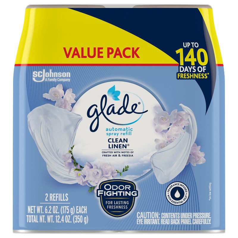 slide 4 of 14, Glade Automatic Air Freshener Room Spray Scent Refills - Clean Linen - 6.2oz/2ct, 2 ct; 6.2 oz