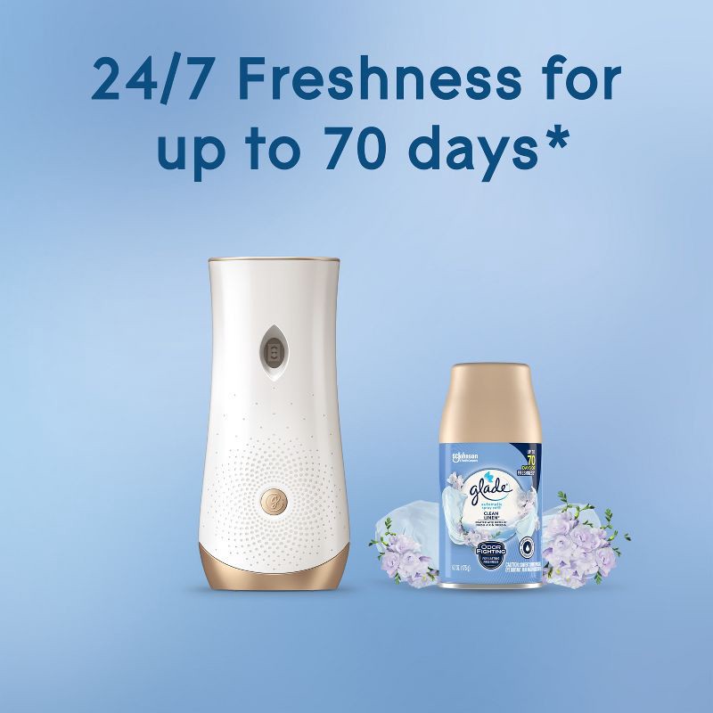 slide 8 of 14, Glade Automatic Air Freshener Room Spray Scent Refills - Clean Linen - 6.2oz/2ct, 2 ct; 6.2 oz