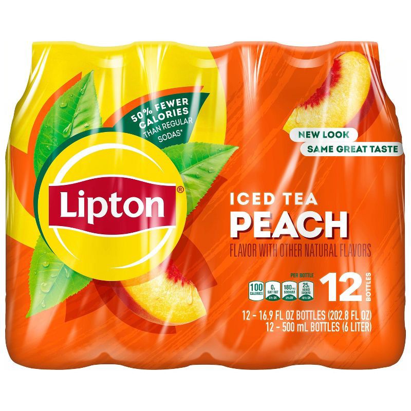 slide 1 of 3, Lipton RTD Lipton Peach Iced Tea - 12pk/16.9 fl oz Bottles, 12 ct; 16.9 fl oz