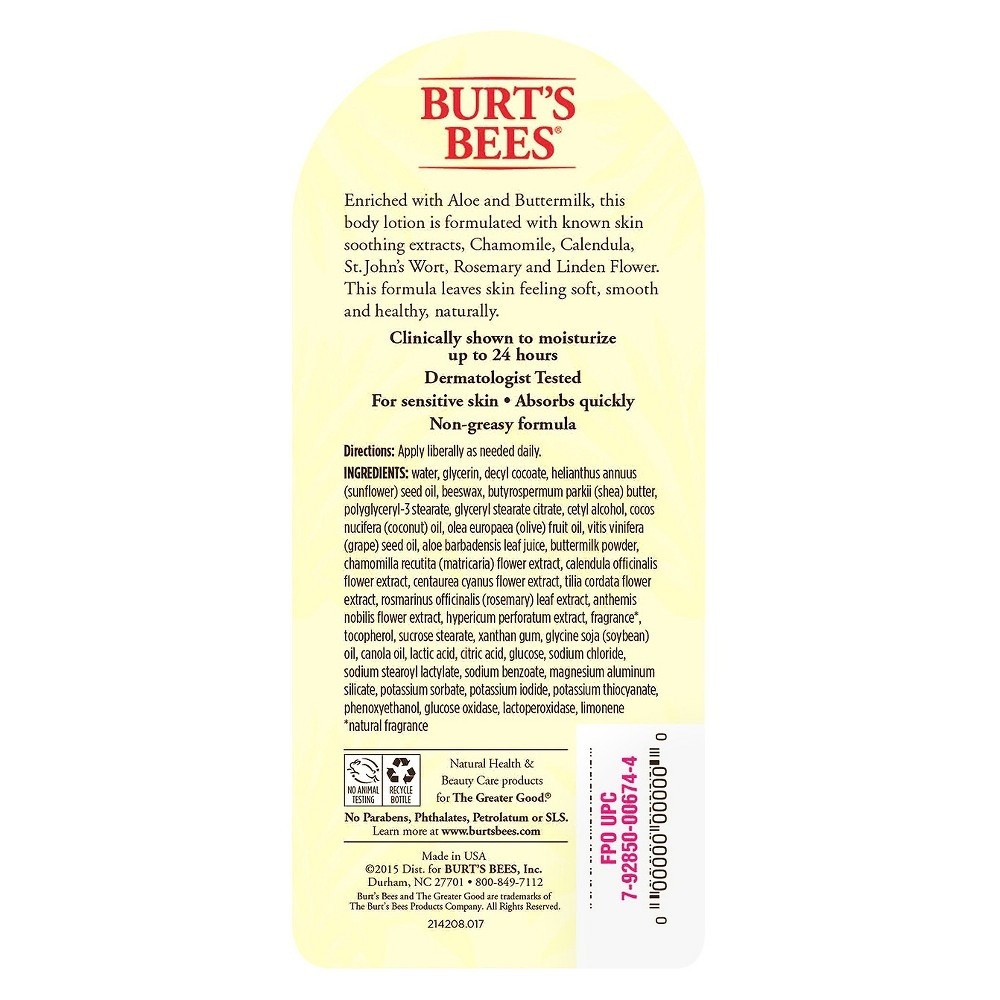 slide 2 of 2, Burt's Bees Body Lotion - Aloe And Buttermilk, 12 oz