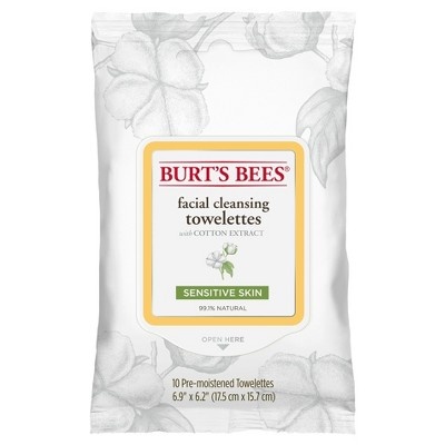 slide 1 of 2, Burt's Bees Sensitive Facial Cleansing Towelettes With Cotton Extract, 10 ct