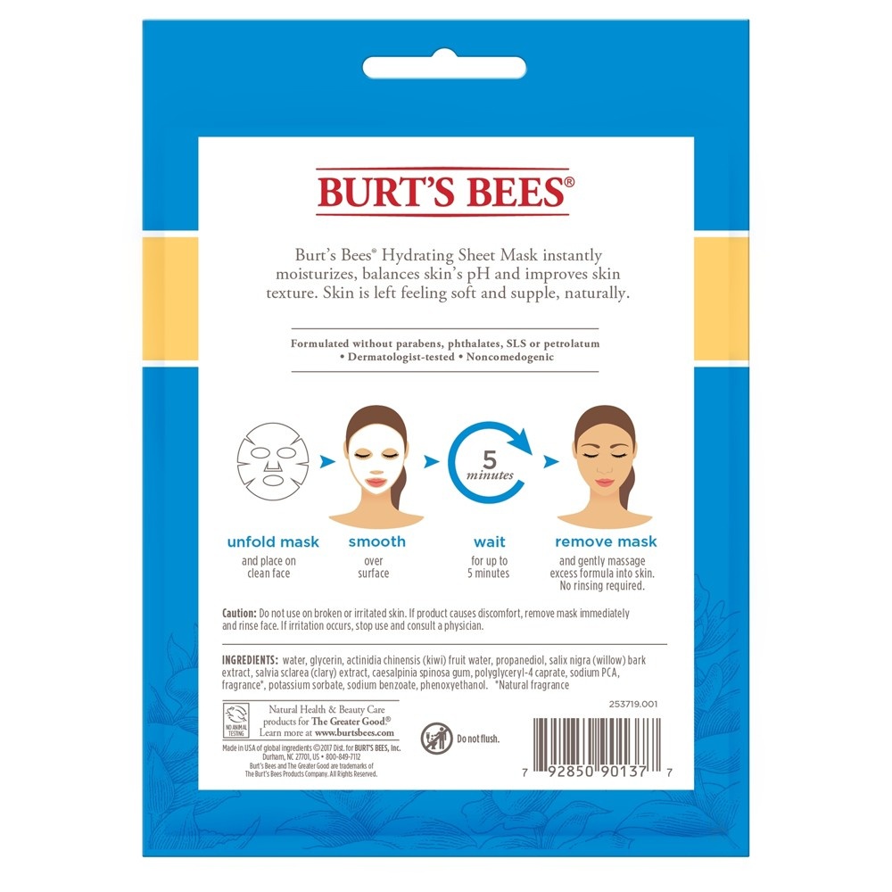 slide 3 of 4, Burt's Bees Hydrating Face Sheet Mask, 1 ct