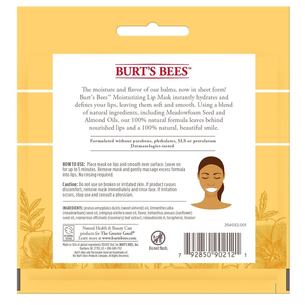 slide 2 of 3, Burt's Bees Lip Moisturizing Mask Meadowfoam Seed & Almond Oils, 1 ct