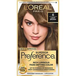 L'oreal Paris Superior Preference Luminous Fade-Defying Hair Color 6 Light Brown Kit - Each