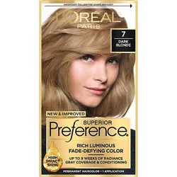L'oreal Paris Superior Preference Luminous Fade-Defying Hair Color 7 Dark Blonde Kit - Each