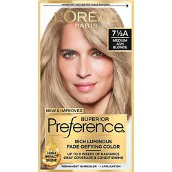L'oreal Paris Superior Preference Fade-Defying Permanent Hair Color 7.5a Medium Ash Blonde Kit - Each