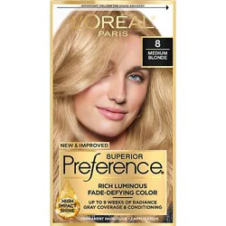 L'oreal Paris Superior Preference Permanent Hair Color 8 Medium Blonde Kit - Each