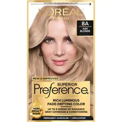 L'oreal Paris Superior Preference Luminous Fade-Defying Hair Color 8a Ash Blonde Kit - Each